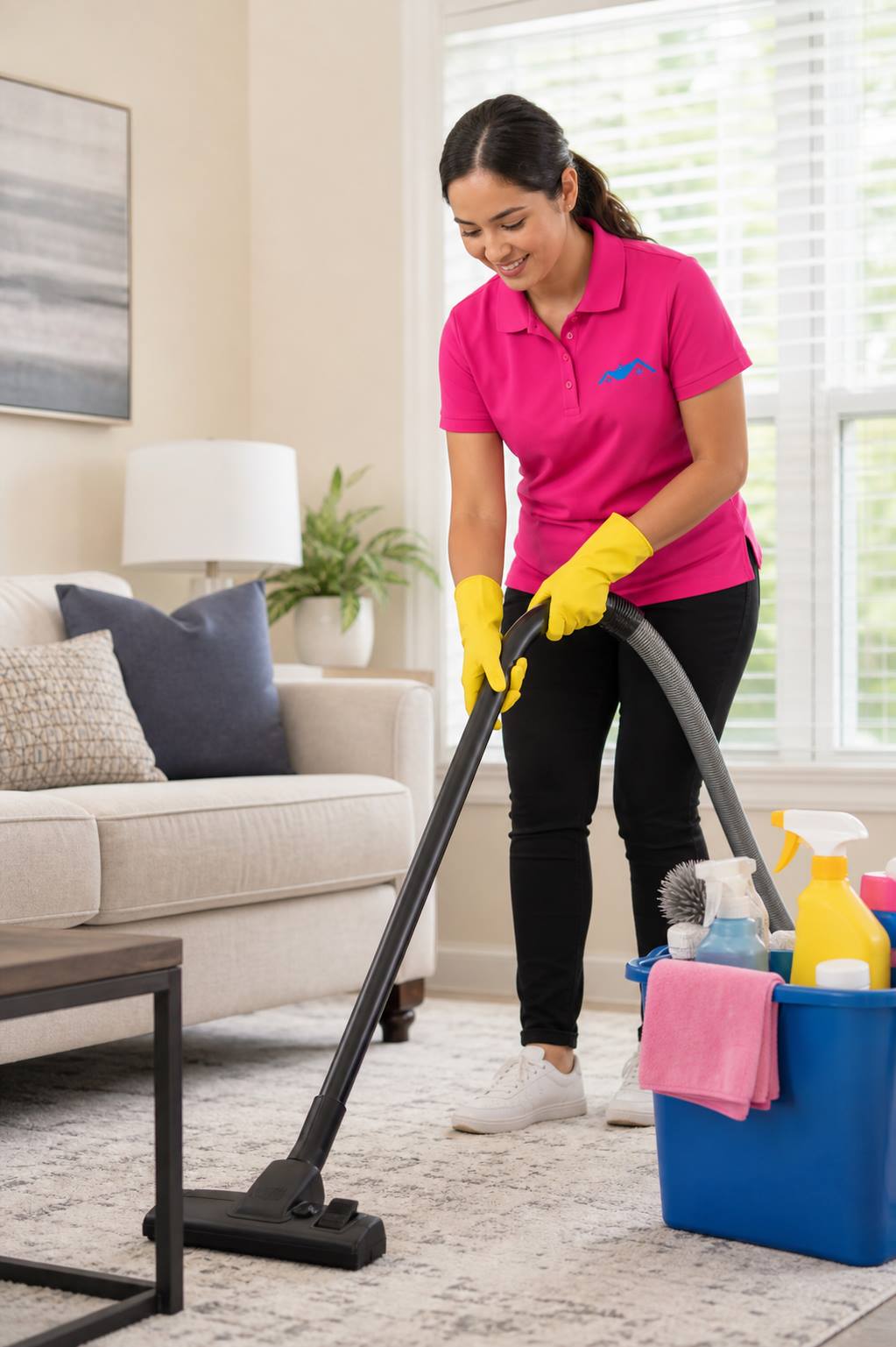 Professional residential cleaner detail cleaning a home before move-out